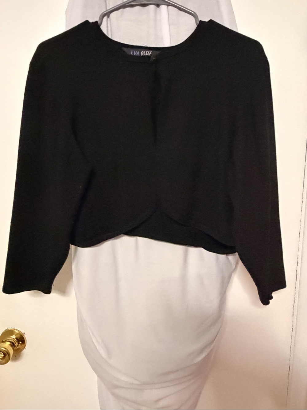 Eva Blue Black Cropped Open-Front Women's Shrug